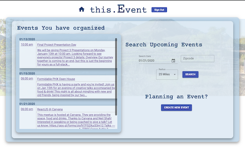 Event application screenshot
